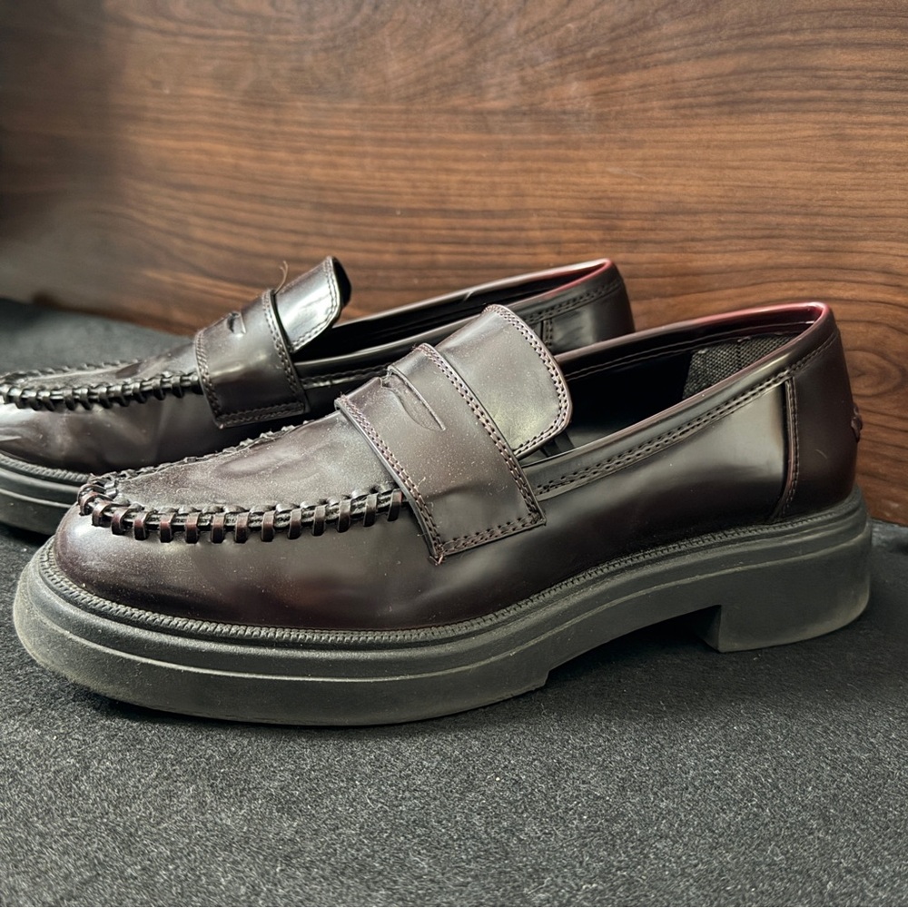 Zara Chunky Penny Loafers Wine Deep Burgundy Women’s Size 7.5 Or 38 - Picture 3 of 13